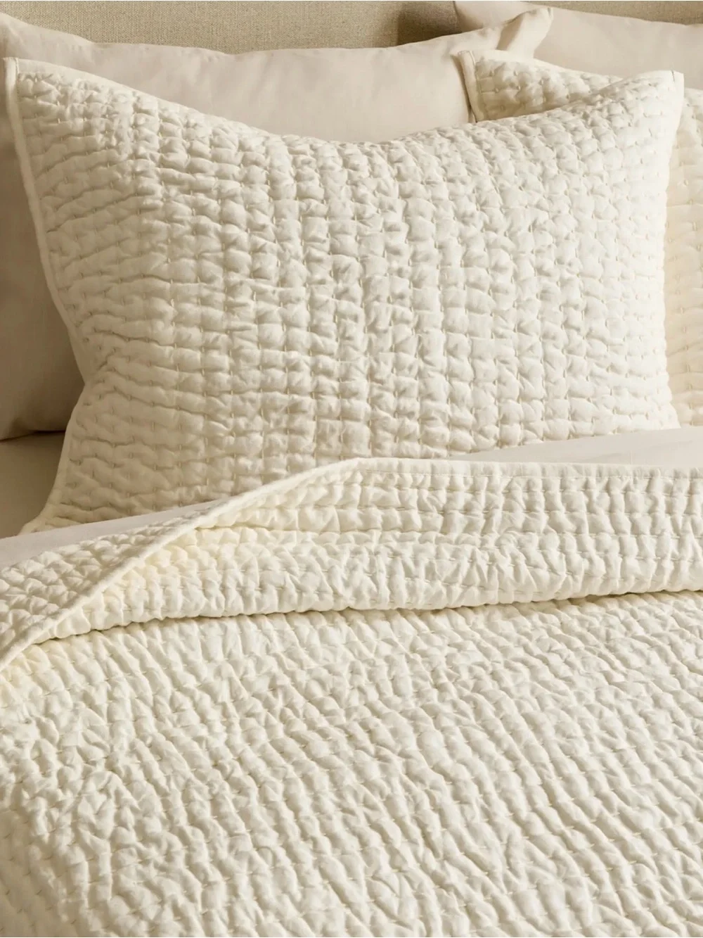 Quince European Linen Cotton Stitch Quilt Set - King/Cali King - Color: Ivory